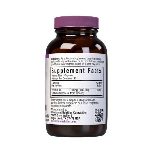 Bluebonnet Vitamin D3 10 mcg (400 IU), 90 Capsules