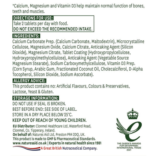 NaturesAid Calcium, Magnesium + Vitamin D3, 90 Tablets