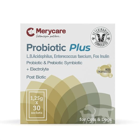 Merycare Probiotic Plus, Postbiotic,Probiotic & Prebiotic Symbiotic + Electrolyte (for Cats & Dogs) 30x1.25g