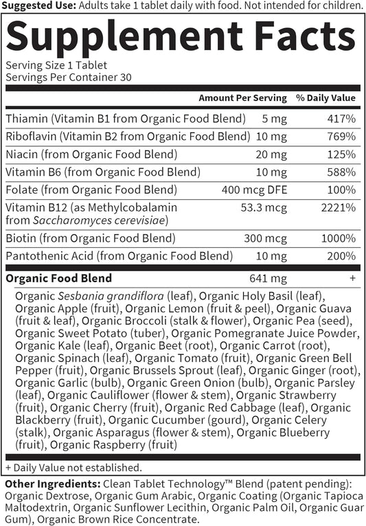 B-Complex One's Daily Whole Food Supplement - 30 Vegan Tablets